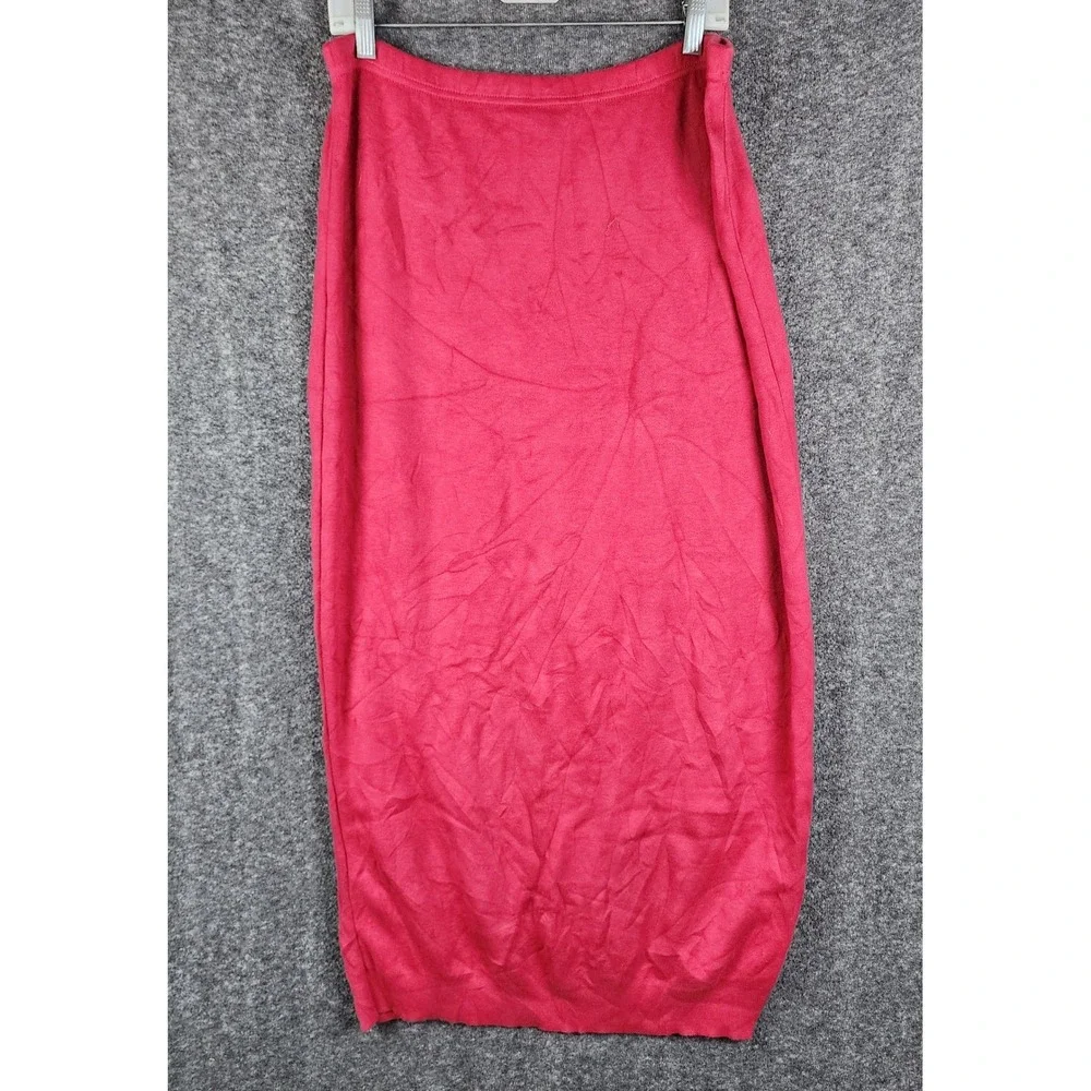 Allen Allen USA Maxi Skirt Women S/M Red Knit Elastic Waist Made in USA